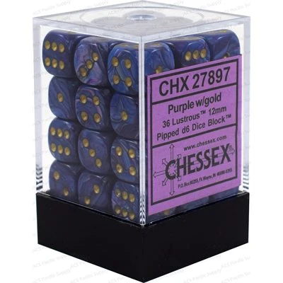 Chessex Lustrous Dice - 36 x D6 - 12mm - Purple/Gold