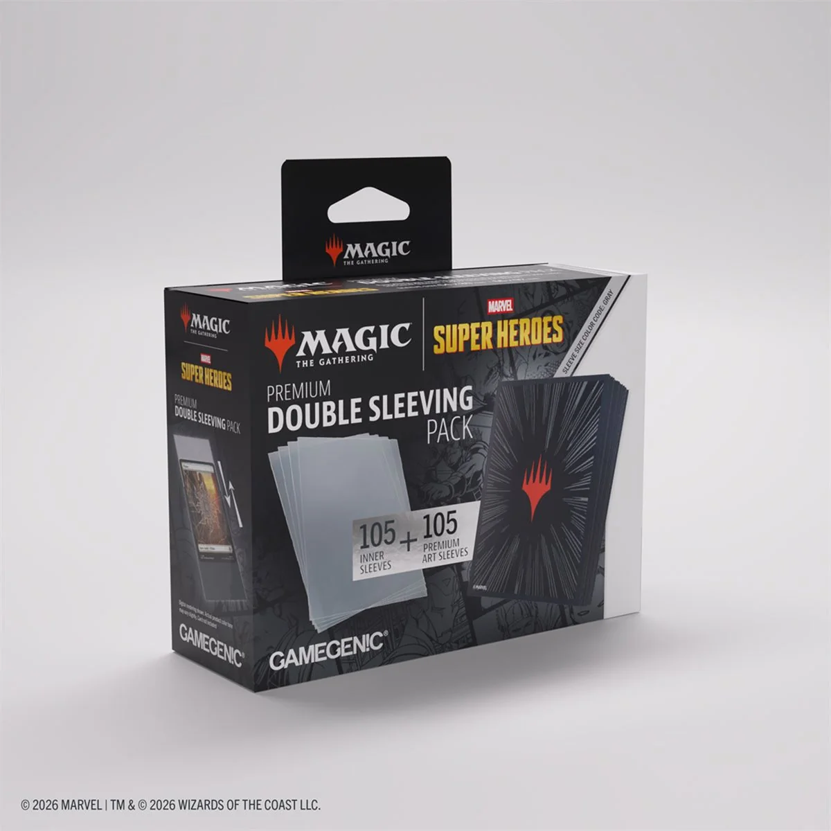 Gamegenic MTG Double Sleeve Pack Premium Art Sleeves - Standard Size - 105ct - Marvel Super Heroes - Comic Burst Black