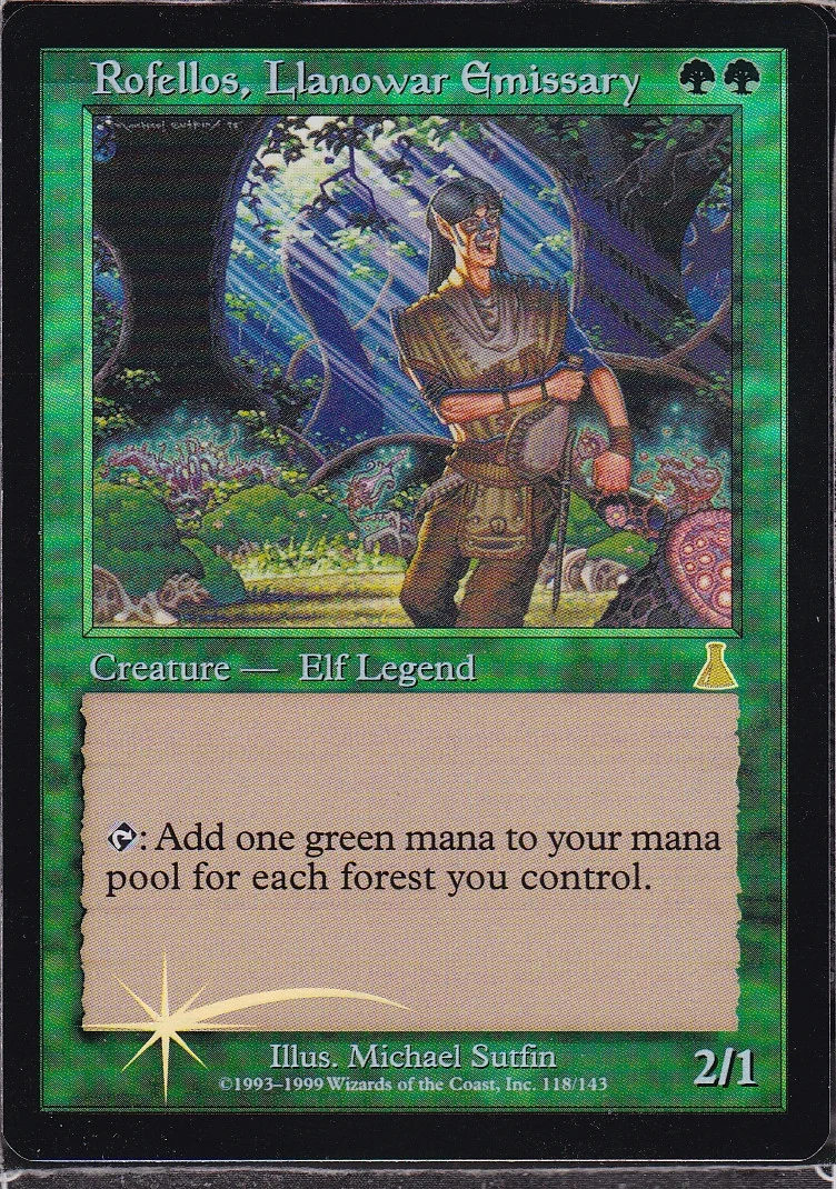Rofellos, Llanowar Emissary - Foil - Scan 12983