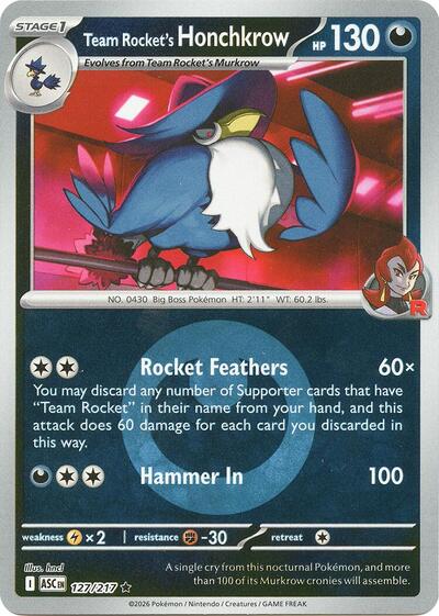 Team Rocket's Honchkrow - Energy Symbol Pattern - 127/217 - Rare [me025-127] [Reverse Holo]
